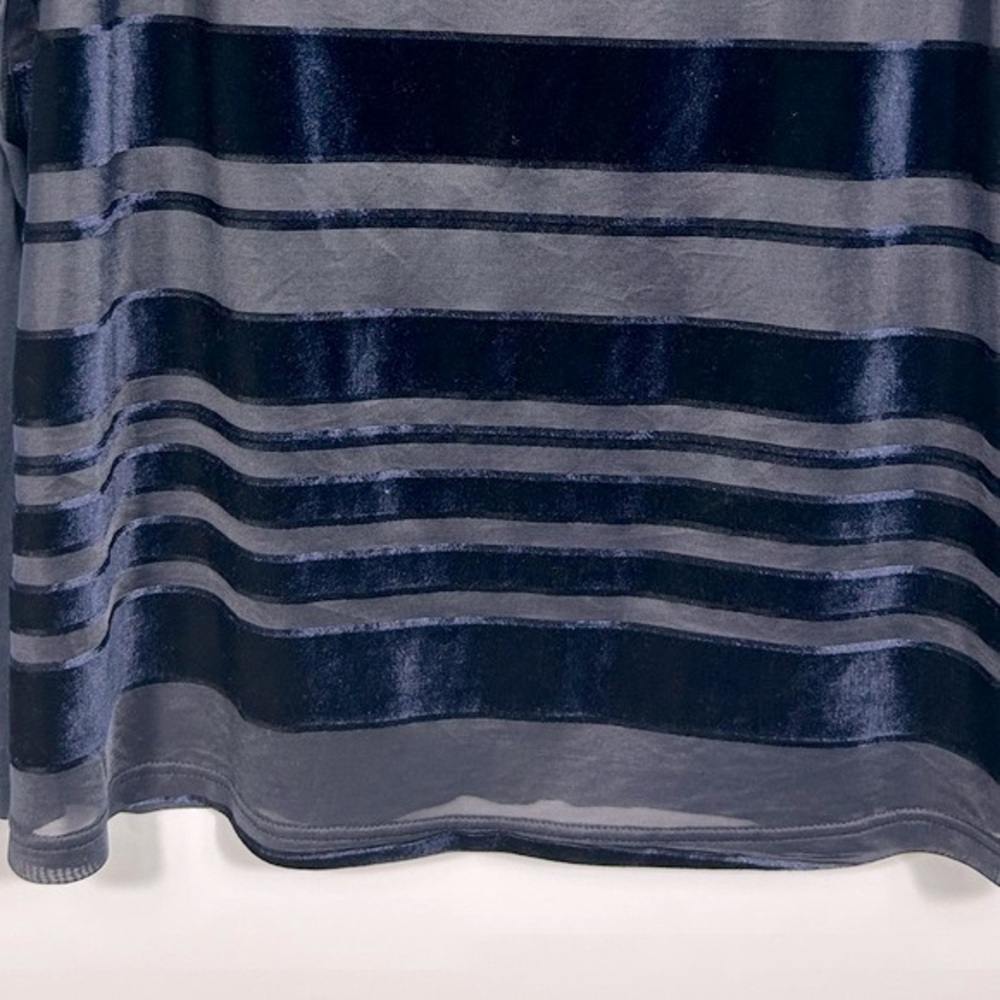 Simply Emma Velvet Panels Blouse 1X Navy Blue Striped Top Bateau Neck - Picture 5 of 9